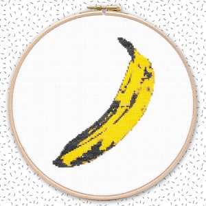 Cross stitch chart . POP ART BANANA . Modern food embroidery pattern . Comic cross stich design . Unique hoop art for art & music fans