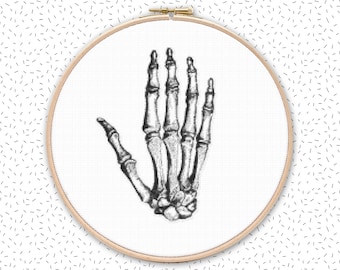 Cross stitch pattern . HAND BONES SKELETON  . anatomical drawing embroidery pattern .  vintage anatomy needlepoint design chart download