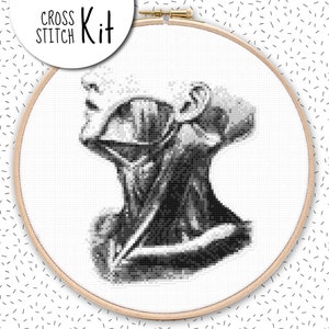 Cross stitch kit . HUMAN NECK DISSECTION . modern black & white embroidery kit . monochrome xstitch set . counted needlework kits dmc floss