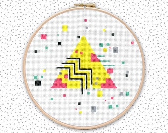 Geometric cross stitch pattern . TROPICAL TRIANGLE . Memphis Milano vintage inspired counted chart . modern abstract embroidery xstitch pdf