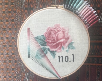 Cross stitch pattern modern ROSE NO.1, contemporary embroidery hoop designs, vintage floral xstitch pdf, needlepoint needlework patterns