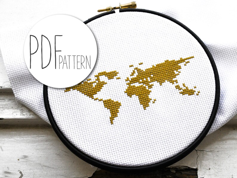 Cross stitch pattern modern WORLD MAP hand embroidery pattern Etsy
