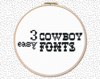 3 easy cross stitch fonts COWBOY . quick monogram abc embroidery pattern . xstitch quote pattern stitching alphabet . counted letter number