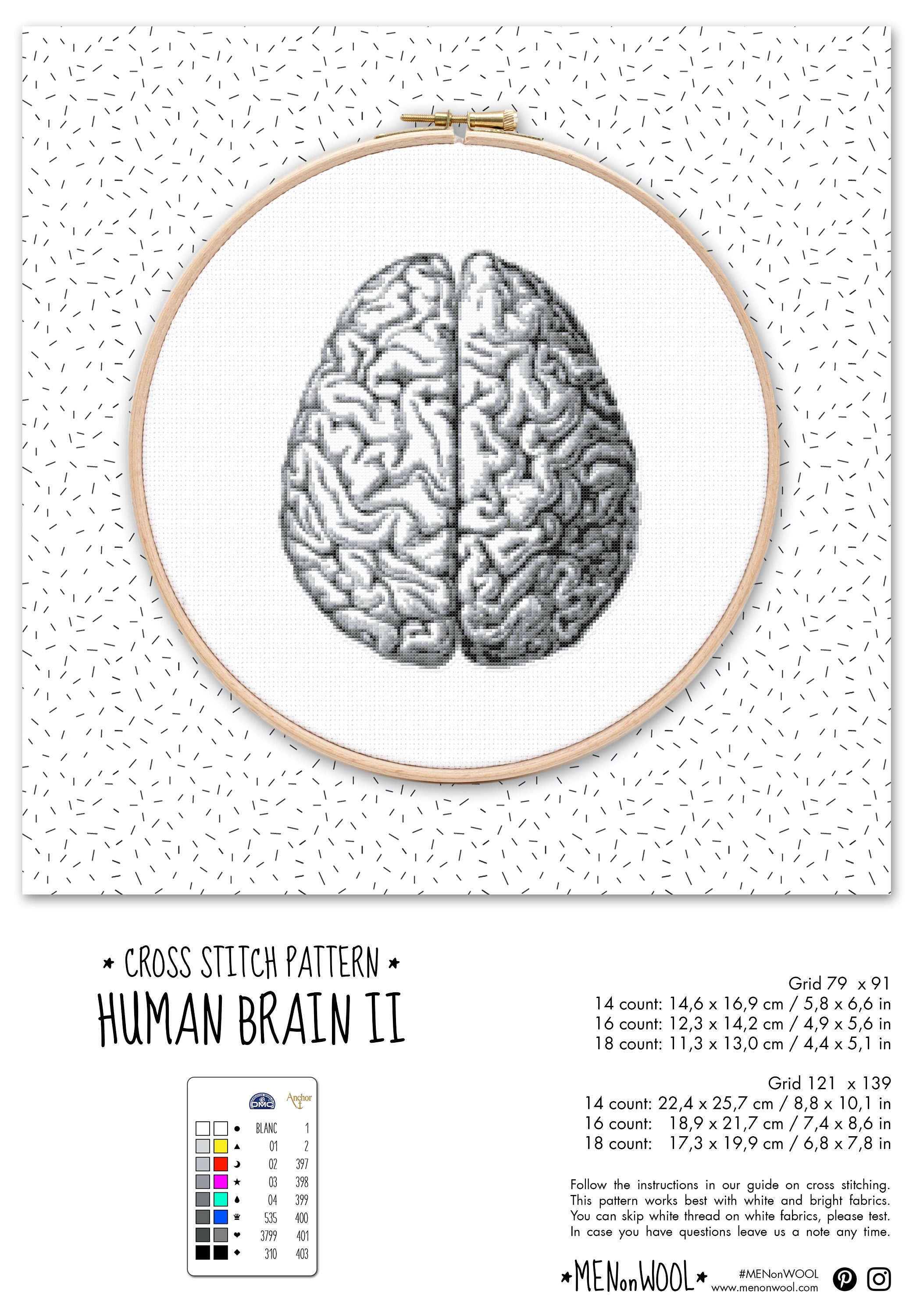 Modern Cross Stitch Pattern . HUMAN BRAIN in 2 Sizes . Etsy