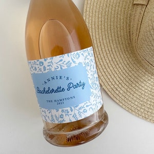Bachelorette Party Coastal Grandmother Blue Floral Wine or Champagne Labels Last Toast on the Coast