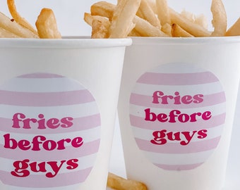 12 STICKERS - 2.5 inch circle labels - Fries Before Guys - Girls night - bachelorette - galantines - valentines  - pinks