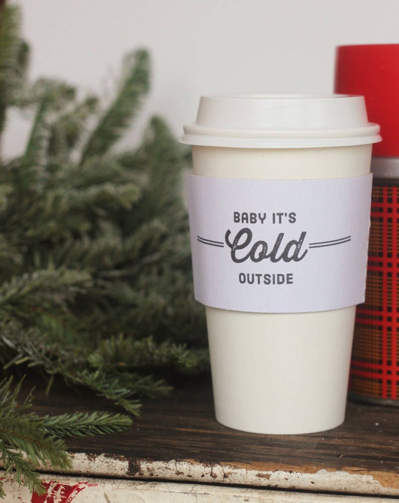 Sets 12 White ~ Baby It/'s Cold Outside hot cup Sleeves Christmas Party Holiday Winter Wedding coffee hot cocoa chocolate bar baby shower