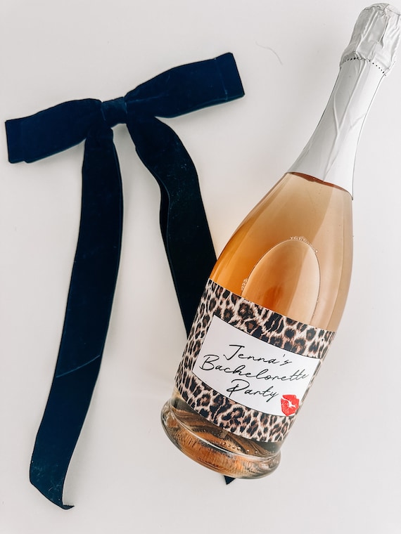 Bachelorette Party Mob Wife Leopard Print Red Lips Wine or Champagne Labels 30th 40th 50th Birthday