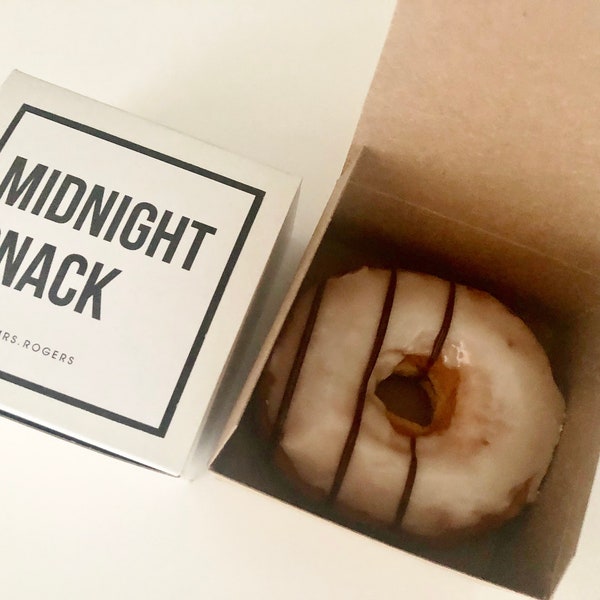 Dozen Donut Favor Boxes - Single Donut Box - Wedding Favor custom labels - Midnight Snack -funny favor