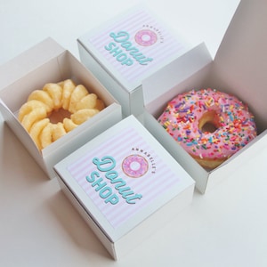 Dozen Donut Favor Boxes - Single Donut Box - Donut Shop Party treat Box - sprinkle donuts stripes