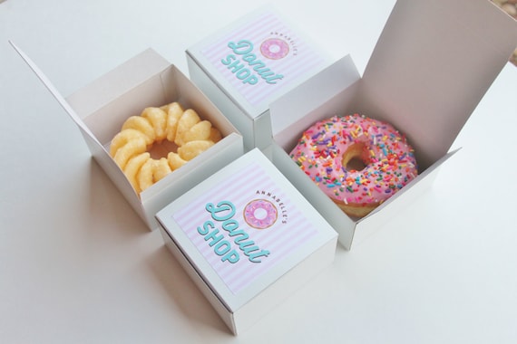 Dozen Donut Favor Boxes Single Donut Box Donut Shop Party treat Box sprinkle donuts stripes
