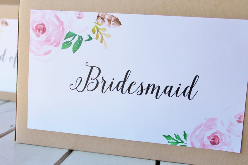 Set 10 BRIDESMAID Kraft Gable Boxes Blush Pink Floral Vintage Roses calligraphy bridal party Thank you gift or breakfast or snacks image 3