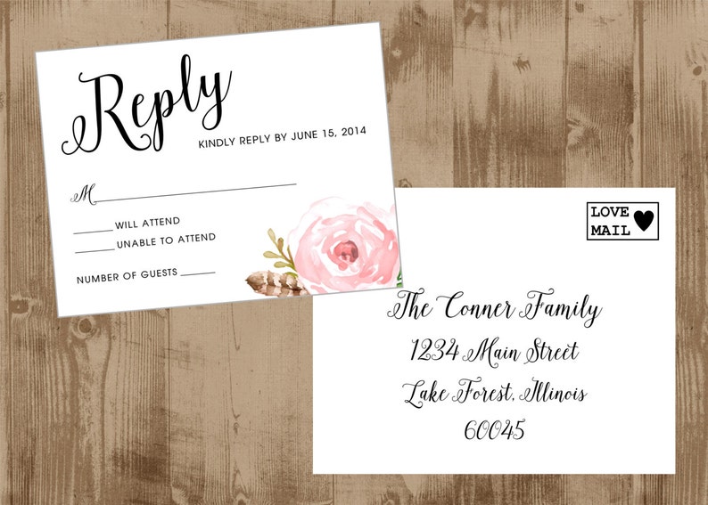 Printable Wedding Suite Invitation Reply card Reception Etsy