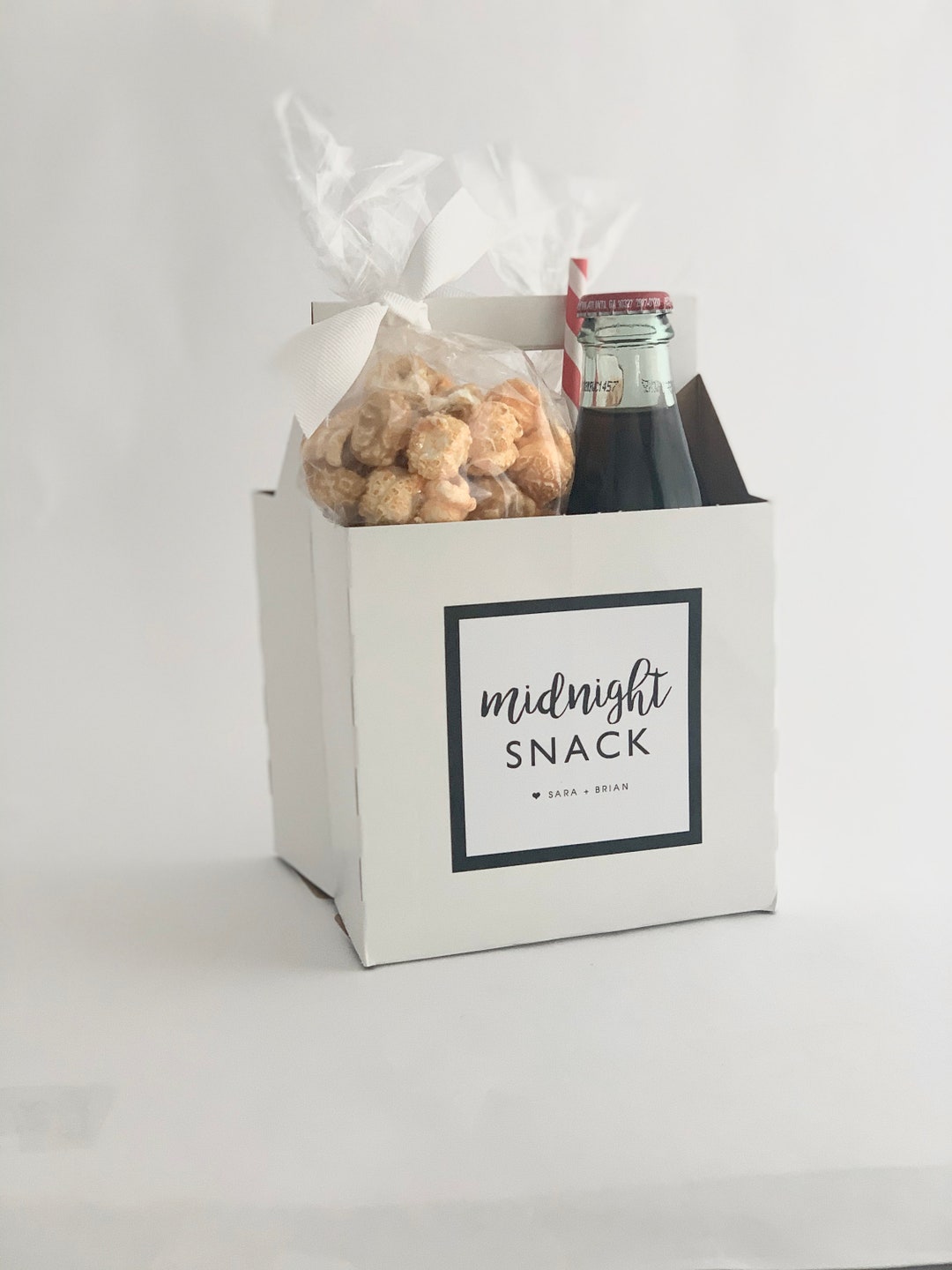 Set of 100 Midnight Snack Wedding Favor Drink and Snack Carrier Bottle