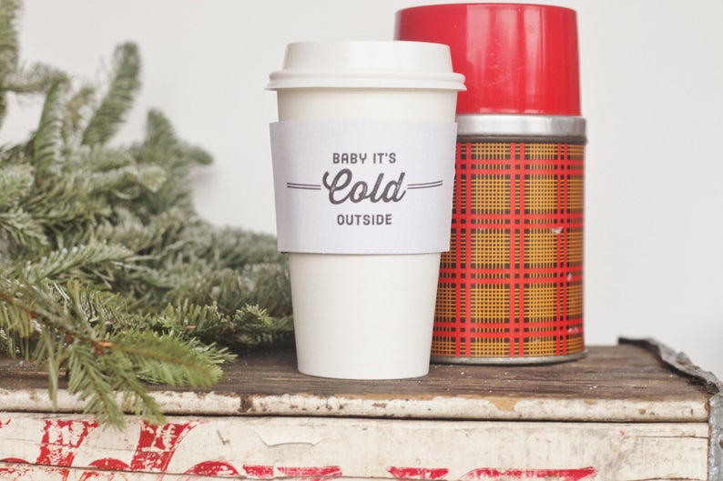 Sets 12 White ~ Baby It/'s Cold Outside hot cup Sleeves Christmas Party Holiday Winter Wedding coffee hot cocoa chocolate bar baby shower