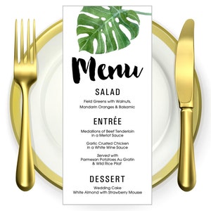 Wydrukuj kartę MENU weselnego - 4x9 - Vintage Botanical Palm leaves palm branches palm modern - Próba kolacji - prysznic - lunch