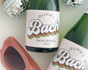 Mini Champagne bottle label - Waterproof  - Bachelorette party - Retro Hippie blush pink rainbow personalized Wine Mini Champagne Labels