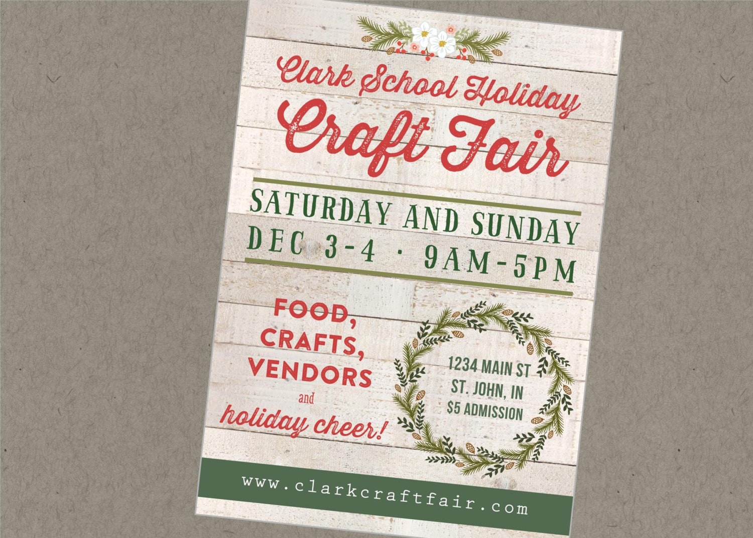 Printable Flyer Chrismas Holiday Fair Fest Bazaar Craft Show Vendor Market Rustic Wood Farmhouse Style Wreath Sale Etsy