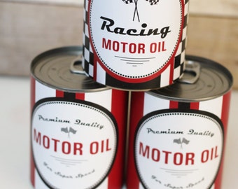 PERSONALIZED Motor Oil Can Wrappers Party Decoration Vintage Race Car party