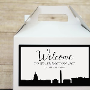 Set 10 Wedding Welcome Gable Boxes with Washington DC skyline label box