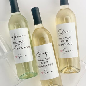 Will you be my Bridesmaid full size wine bottle labels - Waterproof  - Personalized