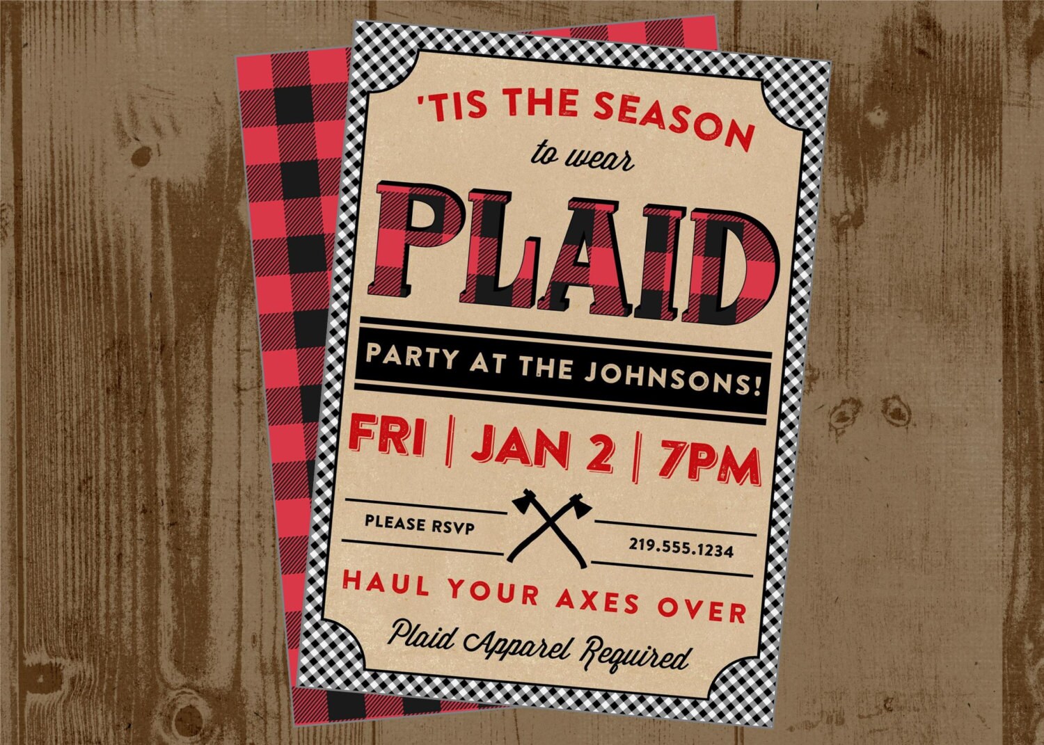 PLAID PARTY Printable Invitation Invite | Etsy