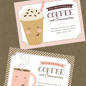 Einladung zum Ausdrucken Kaffee - rosa und schokobraun - Muttertag - Bibelarbeit - kleine Gruppe - Kaffeeklatsch - Kaffeeklatsch - Back to Schulkirche