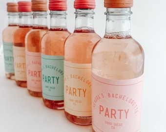 Mini wine bottle label - Waterproof  - Bachelorette party - tone on tone blush pink - yellow- aqua - personalized Wine Mini Champagne Labels