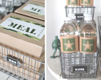 Printable Army meal MRE Box Label and Army logo Bottle Wrapper