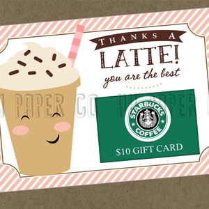 Personalisierte Thanks A Latte Geschenkkartenhalter zum Ausdrucken