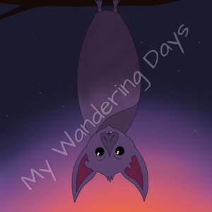 Sunset Bat Digital Print 8.5”x11” cute spooky artwork