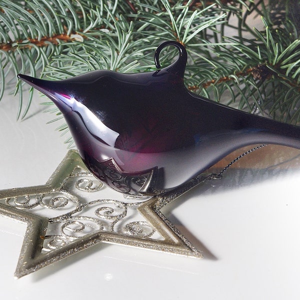 Glass Christmas Ornament - Black Glass Birds Christmas Decor - Christmas Gift, Gift Under 10, Bird Ornament