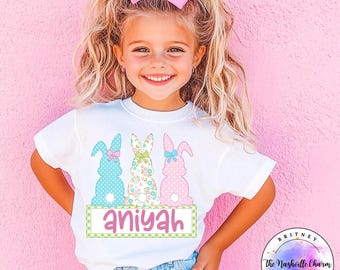 Kids toddler girl personalized easter spring shirt, toddler easter shirt, girl spring shirt, kids easter shirt, retro tee, easter bunny