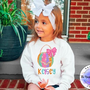 Girl personalized shirt, Custom Name Shirt, Halloween Gift For Girls, Halloween Gift For Toddler, Girls Shirt, Glitter Pumpkin Bucket Bow
