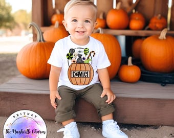Kids toddler boy personalized pumpkin fall halloween shirt, toddler halloween shirt, boy halloween shirt, kids halloween shirt, retro tee
