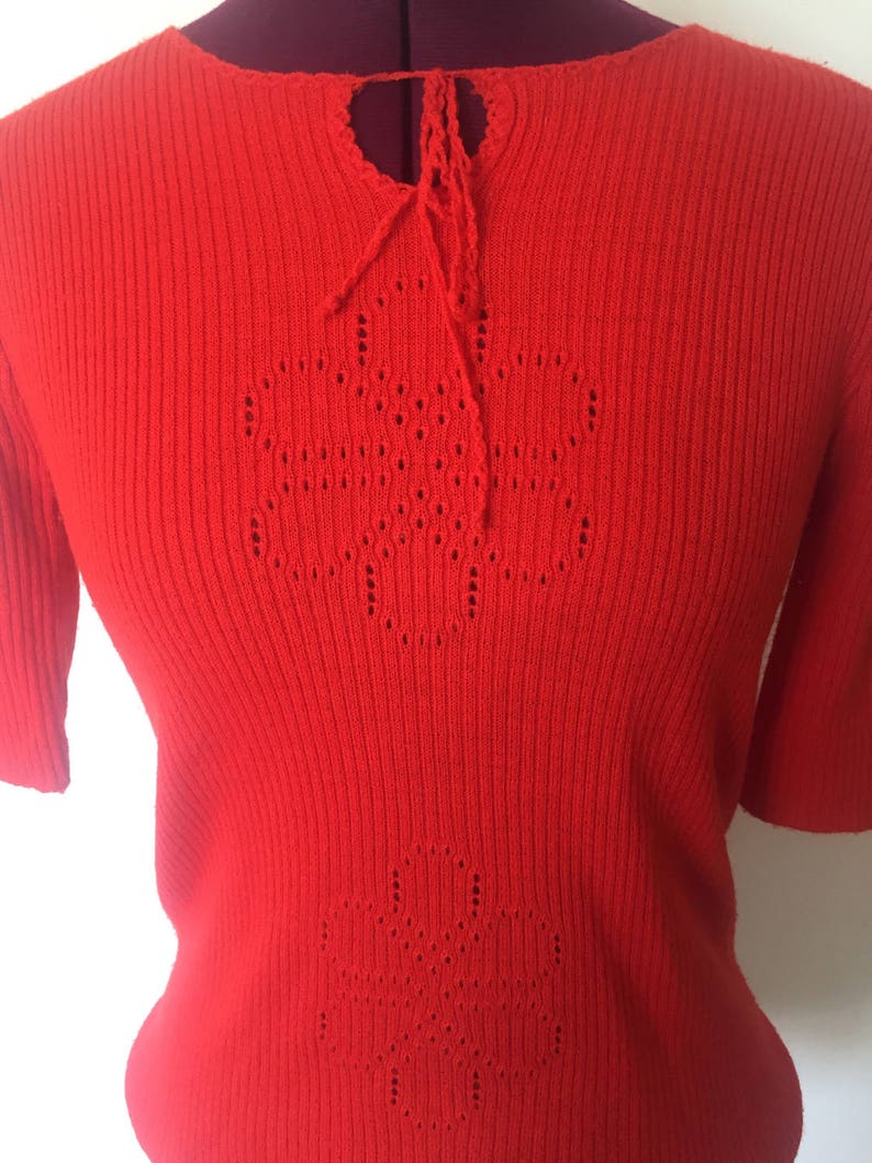 60s Red Top Sweater Peek a Boo Size S M by Palo Alto Mod Made in England