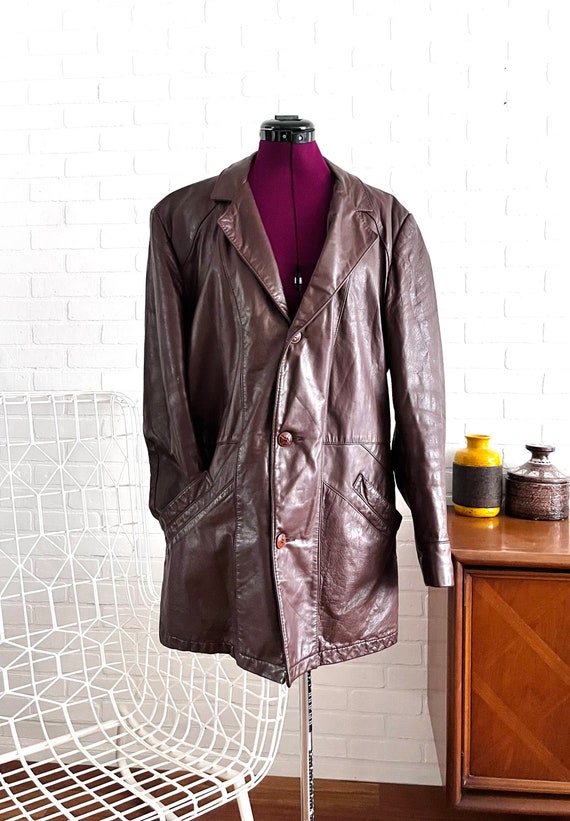 70s Leather Jacket Brown  Size Mens L XL