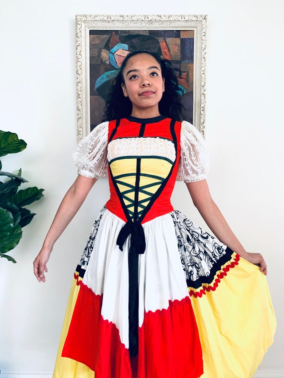 50s Peasant Dress Corset Bodice Full Skirt XS - image 4