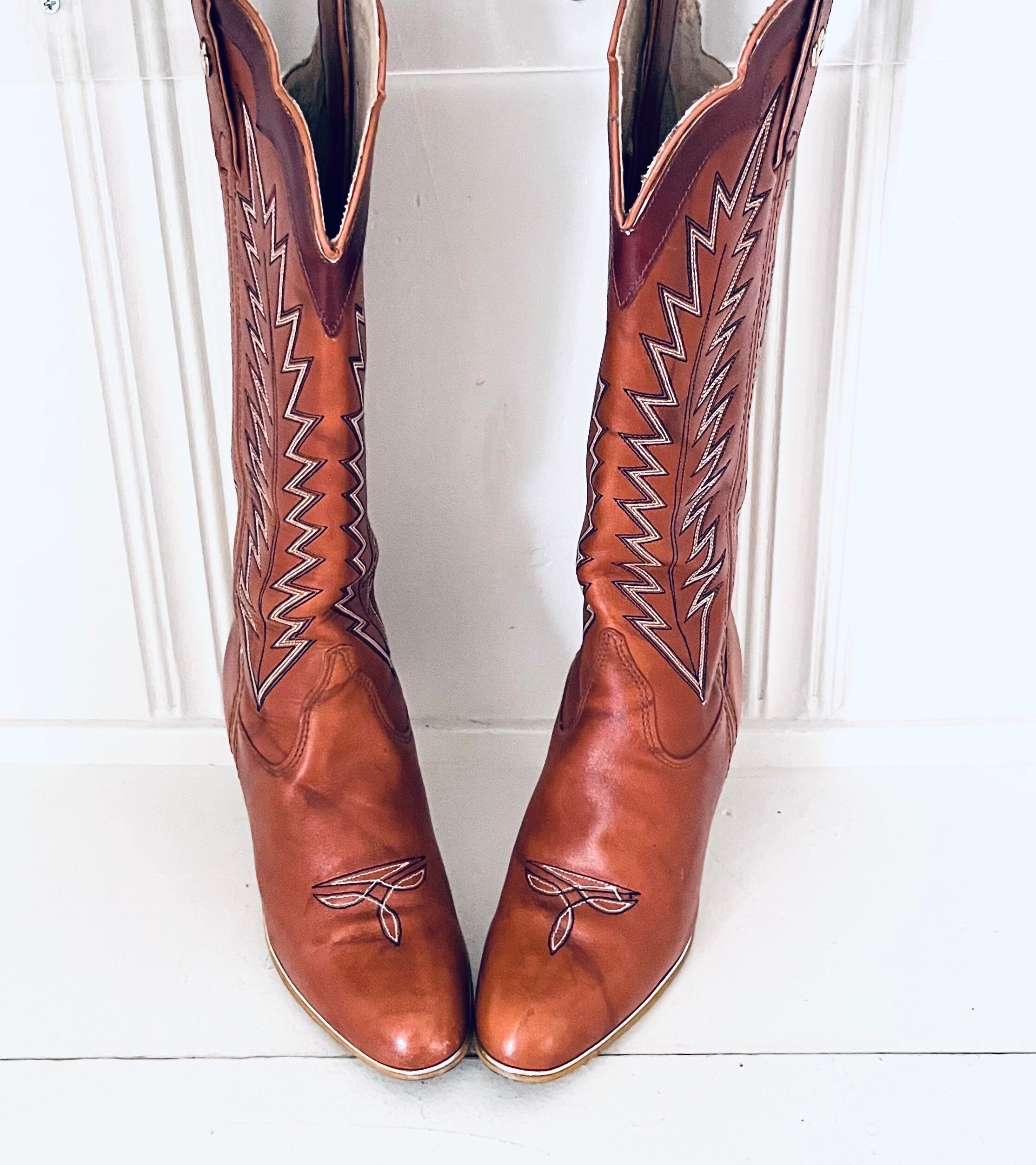 80s Western Boots Stacked Wood Heel Cowgirl Made in Brazil