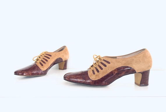 60s Lace Up Mary Janes Shoes Tortoise Shell Chunk