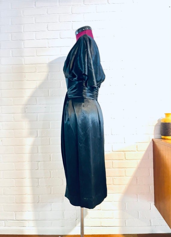 50s Black Liquid Satin Silk Dress by Suzy Parette… - image 7