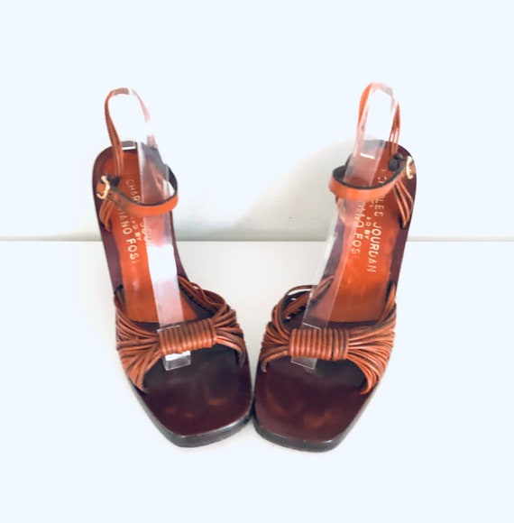 70s Leather Heels Ankle Straps made in Italy by C… - image 5