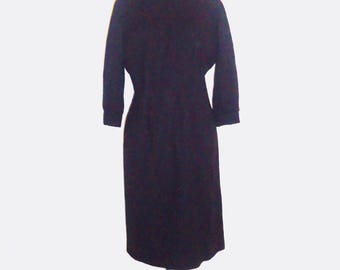 50s Black Dress Sheath High Neck Wiggle Dress Size L by Helen Whiting Inc.