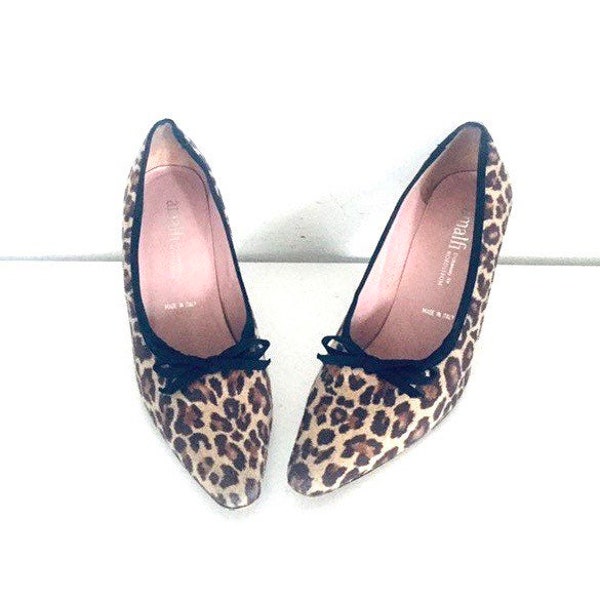 80s Leopard Print Heels Leather Pumps Shoes Size 7 Made in Italy by Almafi for Nordstrom