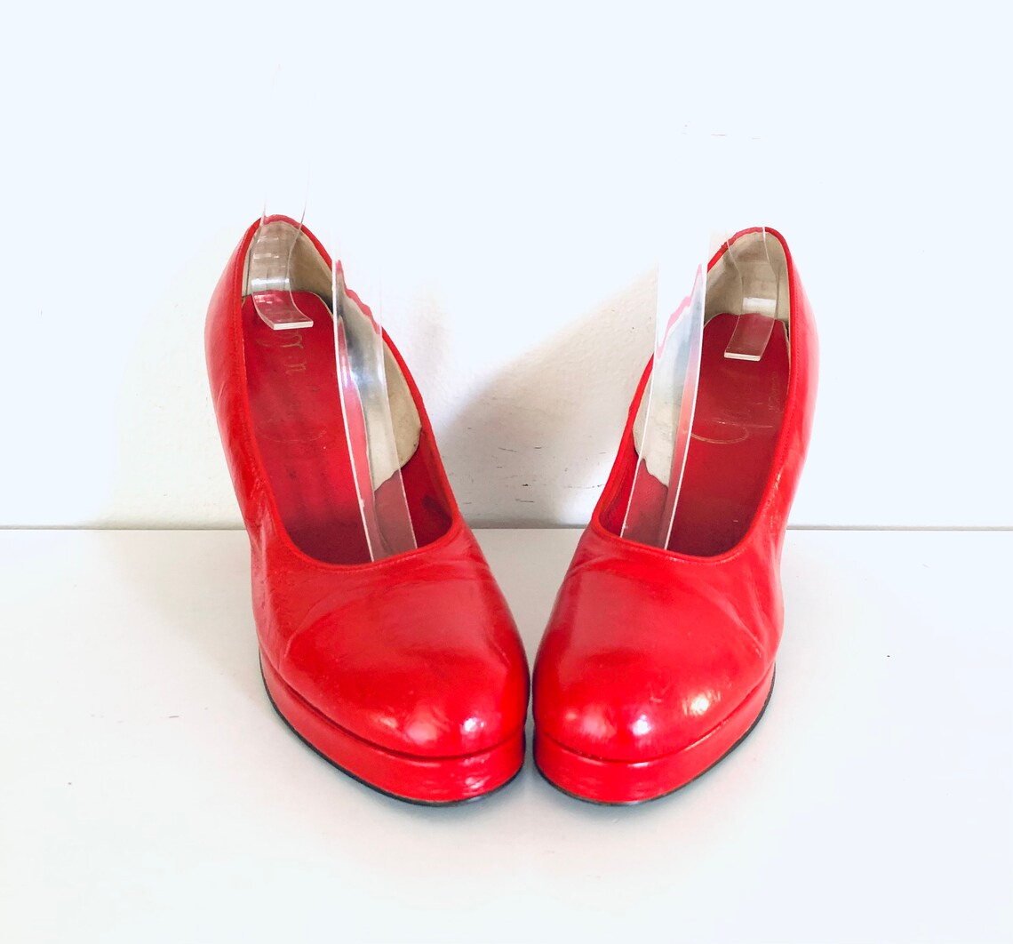 60s Red Mary Janes Platforms Chunky Heel Pumps by Gaymode size Etsy