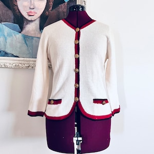 Suéter tipo cárdigan de cachemira vintage fabricado en Nepal por Himalaya Cashmere Company, talla S y M.