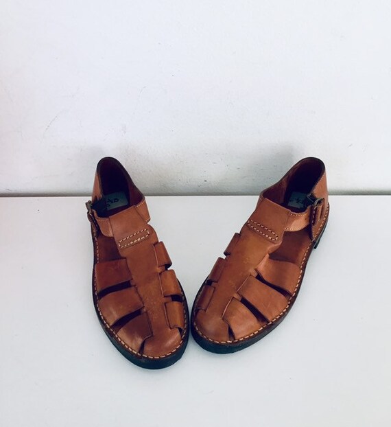 brown leather huaraches