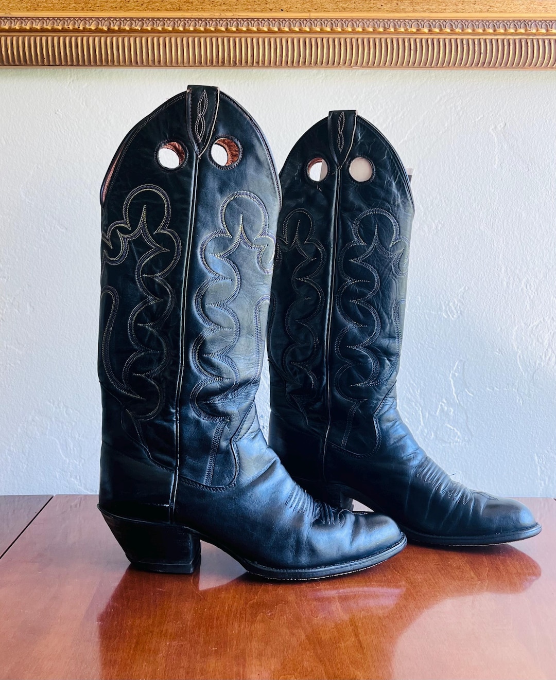 Vintage Black Leather Western Boots Made in Mexico by the Sanders Boot ...