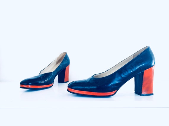 60s Leather Platform Heels Shoes made in Italy for