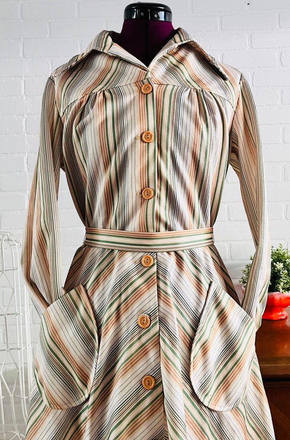 70s Dress Chevron Striped Pockets size M L - image 4